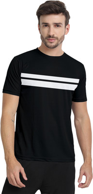 FTX Striped Men Round Neck Black T-Shirt
