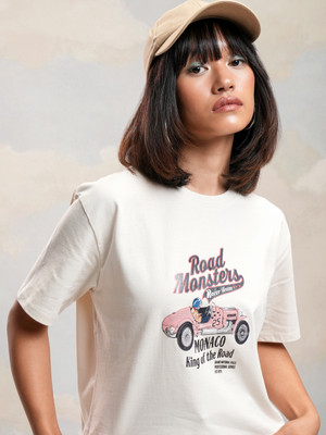 Tokyo Talkies Printed Women Round Neck White T-Shirt