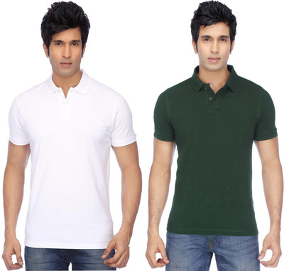 KETEX Solid Men Polo Neck White, Green T-Shirt