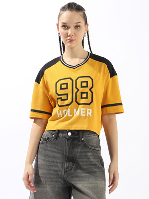 Hubberholme Graphic Print Women V Neck Multicolor T-Shirt