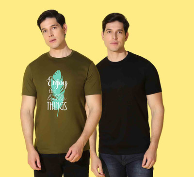 WOOSTRO Printed, Solid Men Round Neck Multicolor T-Shirt