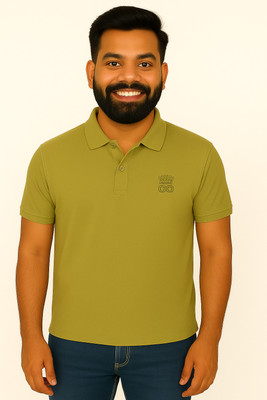 ELEVATE Solid Men Polo Neck Green T-Shirt