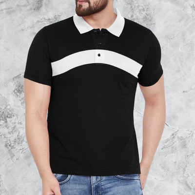 SCOWET Colorblock Men Polo Neck Black T-Shirt