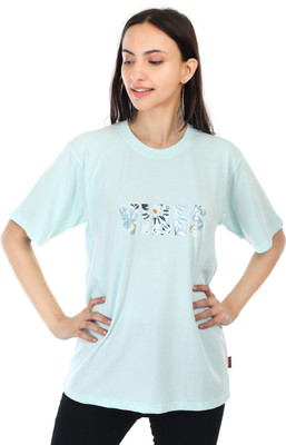 ROYAL LIYO Printed Women Round Neck Light Blue T-Shirt
