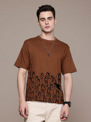 Moda Rapido Graphic Print Men Round Neck Brown T-Shirt