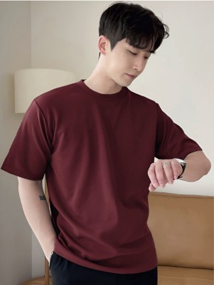 Axtorm Solid Men Round Neck Maroon T-Shirt