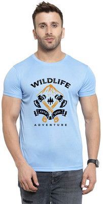 LV CARE Printed Men Round Neck Blue T-Shirt