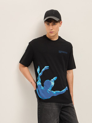 THE BEAR HOUSE Printed Men Round Neck Black T-Shirt