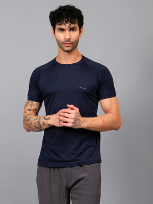 UDI n ADI Solid Men Round Neck Navy Blue T-Shirt