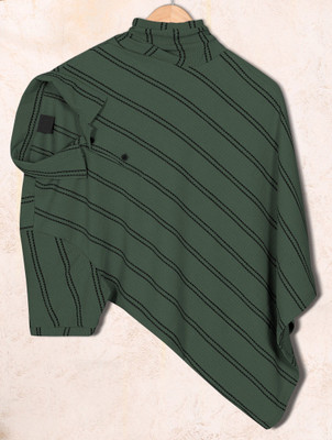 PRAIZY Striped Men Polo Neck Green T-Shirt