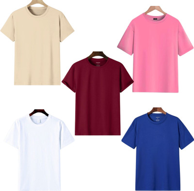 TTFE Solid Men Round Neck Multicolor T-Shirt