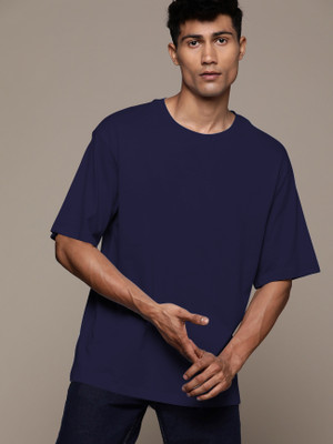 ShahaClothing Typography Men Round Neck Dark Blue T-Shirt