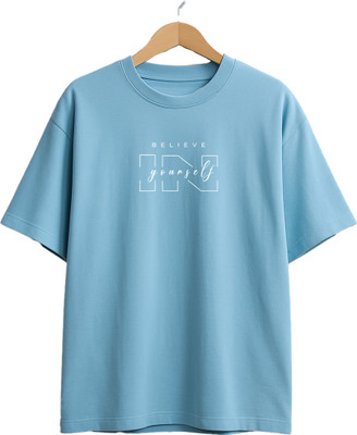 Buddy Collection Typography Men Round Neck Light Blue T-Shirt