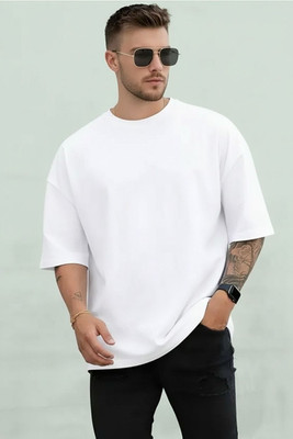 RECED Solid Men Round Neck White T-Shirt