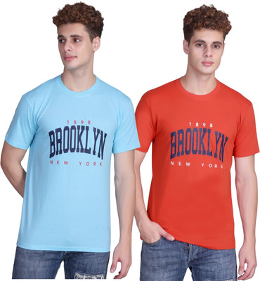 Zeffit Printed Men Round Neck Light Blue, Multicolor T-Shirt