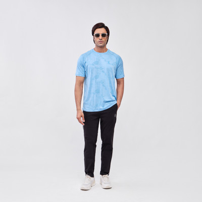 Capapie Outdoor Solid Men Crew Neck Blue T-Shirt