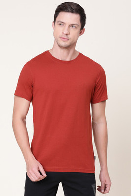 VAN HEUSEN Solid Men Round Neck Orange T-Shirt