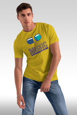 Yes Fashion Printed Men Round Neck Yellow T-Shirt