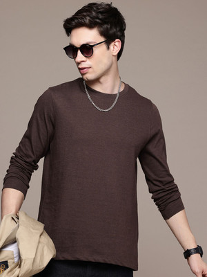 Moda Rapido Solid Men Round Neck Brown T-Shirt