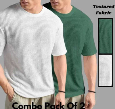 BOOM BAAM Solid Men Round Neck Brown, Maroon T-Shirt