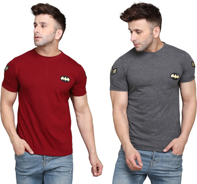 Lawful Casual Solid Men Round Neck Maroon, Grey T-Shirt
