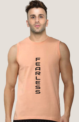Yilden Typography Men Round Neck Orange T-Shirt