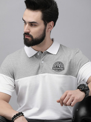 Roadster Solid Men Polo Neck White T-Shirt