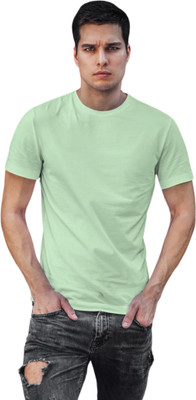 Beans Collection Solid Men Round Neck Light Green T-Shirt