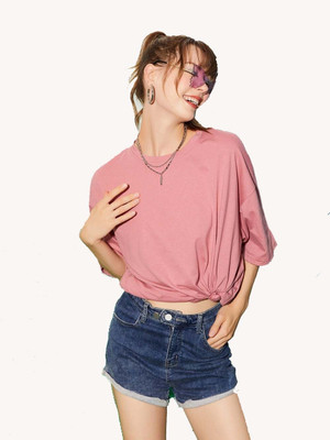 SPOWEARY Printed Women Round Neck Pink T-Shirt