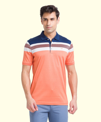 PARK AVENUE Striped Men Polo Neck Red T-Shirt