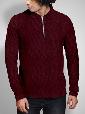FTX Solid Men Polo Neck Maroon T-Shirt