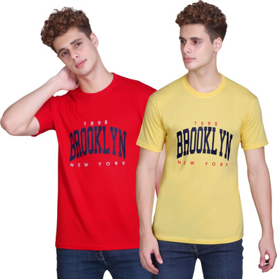Zeffit Printed Men Round Neck Red, Yellow T-Shirt