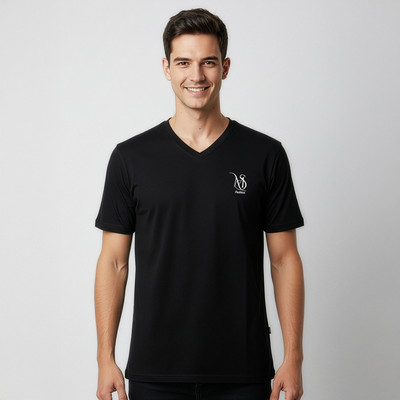 MSA FASHION Solid Men V Neck Black T-Shirt