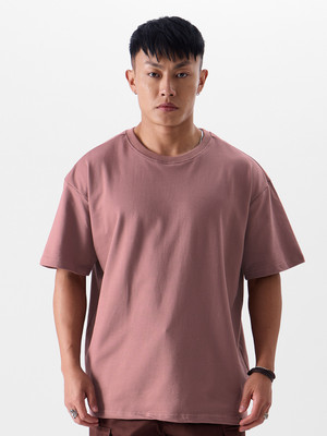 The Souled Store Solid Men Round Neck Purple T-Shirt