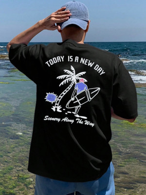 Relva Printed Men Round Neck Black T-Shirt