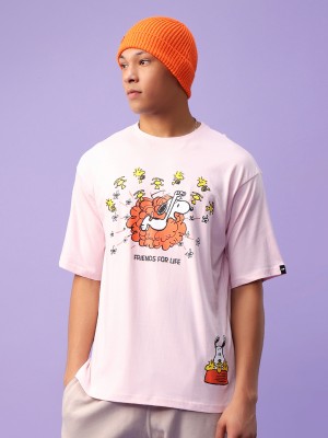 BEWAKOOF Printed Men Round Neck Pink T-Shirt