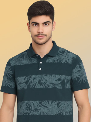 SINDHIGARMENT Striped Men Polo Neck Dark Green T-Shirt