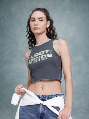 Roadster Printed Women Round Neck Grey T-Shirt
