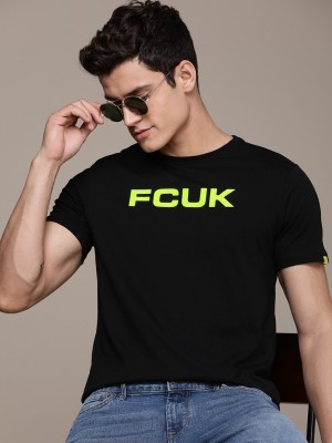 FCUK Typography Men Round Neck Black T-Shirt