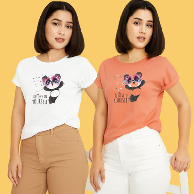 Kintu Parantu Graphic Print Women Round Neck White, Pink T-Shirt