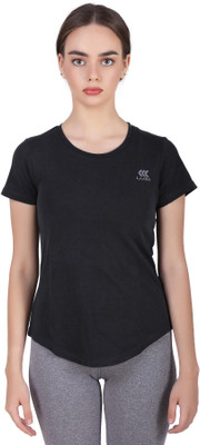 Laasa Sports Solid Women Round Neck Black T-Shirt