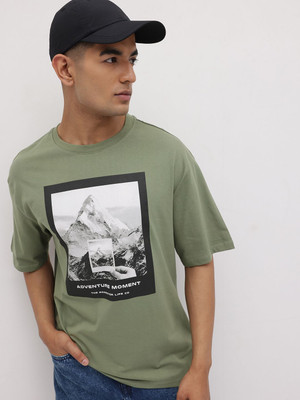 Roadster Printed Men Round Neck Green T-Shirt