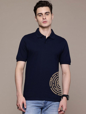 Moda Rapido Graphic Print Men Polo Neck Navy Blue T-Shirt