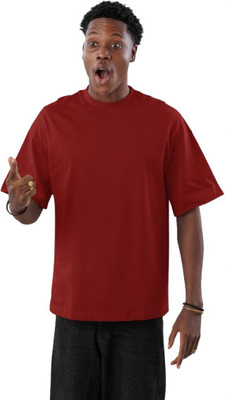 J&D brand Printed Men Cowl Neck Maroon T-Shirt