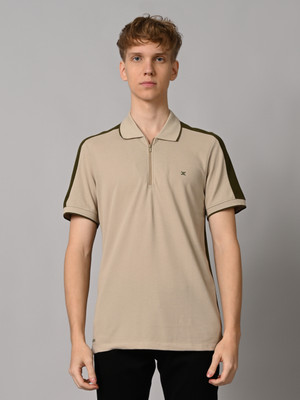 KILLER Solid Men Polo Neck Beige, Brown T-Shirt