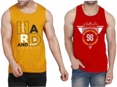 Restore Typography Men Round Neck Red, Yellow T-Shirt