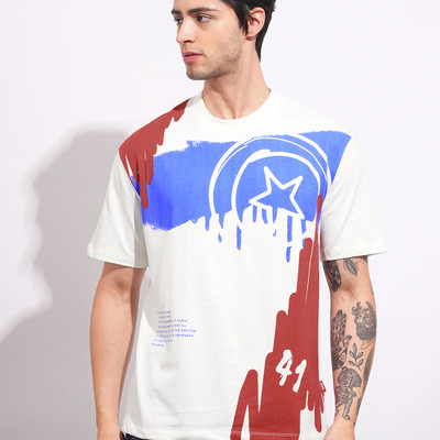 BEING HUMAN Graphic Print Men Round Neck White T-Shirt