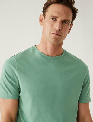MARKS & SPENCER Solid Men Round Neck Light Green T-Shirt