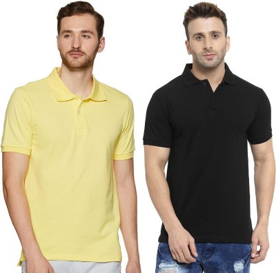 Polo Plus Solid Men Polo Neck Yellow, Black T-Shirt