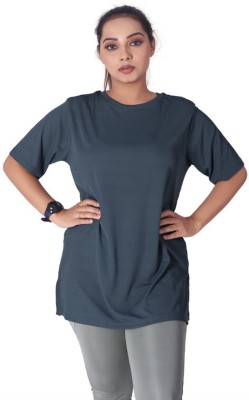 MYo2 Solid Women Round Neck Grey T-Shirt